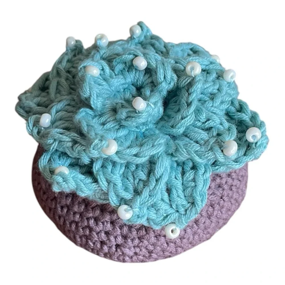 Crochet Succulent with Beads Small Succulent in Pot Desk Decor Handmade Gift